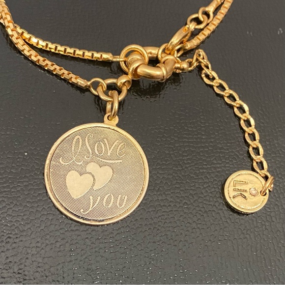 LK Gold-tone Double Chain “I Love You” Round name Plate Bracelet - Picture 6 of 15